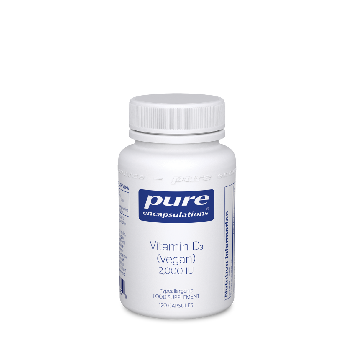 Pure Encapsulations Vitamin D3 Vegan hypoallergenic food supplement 120 capsules
