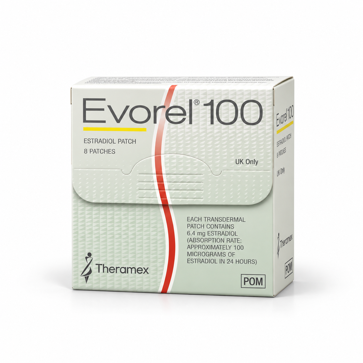 Theramex Evorel 100 estradiol patch 8 patches each patch contains 6.4mg estradiol